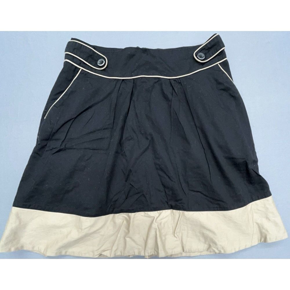 H&M Skirt 8 Black Beige Cotton Short Flare Pockets Lined Career Casual Party Fun